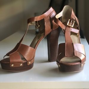 Michael Kors Brown Leather Platform Block Heels W9